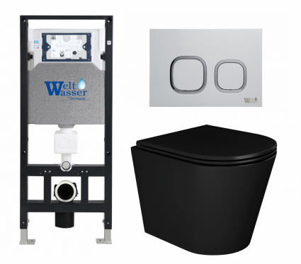 Комплект 3 в 1 инсталляция WeltWasser WW Amberg 506 10000005662 + Унитаз подвесной Enio Cento BL черный EN4280035 + кнопка белая