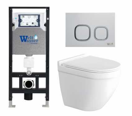 Комплект 3 в 1 инсталляция WeltWasser WW Amberg 506 10000005662 + Унитаз подвесной Enio Pulito EN1170052 + кнопка белая