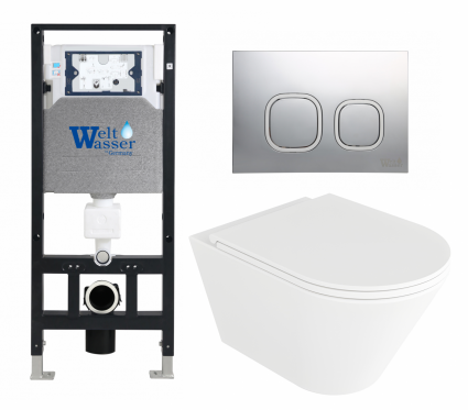 Комплект 3 в 1 инсталляция WeltWasser WW Amberg 506 10000005662 + Унитаз подвесной Enio Cento EN4280110 + кнопка хром