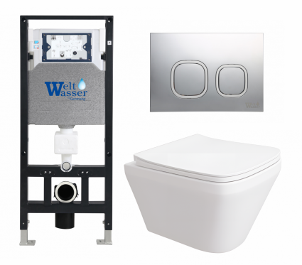 Комплект 3 в 1 инсталляция WeltWasser WW Amberg 506 10000005662 + Унитаз подвесной Enio Vicino EN9170544 + кнопка хром