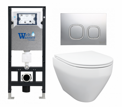Комплект 3 в 1 инсталляция WeltWasser WW Amberg 506 10000005662 + Унитаз подвесной Enio Cono EN2870522 + кнопка хром