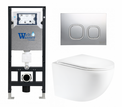 Комплект 3 в 1 инсталляция WeltWasser WW Amberg 506 10000005662 + Унитаз подвесной Enio Unico Tornado EN2105073 + кнопка хром