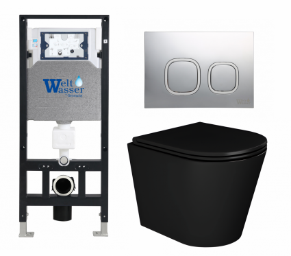 Комплект 3 в 1 инсталляция WeltWasser WW Amberg 506 10000005662 + Унитаз подвесной Enio Cento BL черный EN4280035 + кнопка хром