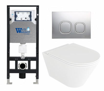 Комплект 3 в 1 инсталляция WeltWasser WW Amberg 506 10000005662 + Унитаз подвесной Enio Cento EN4280110 + кнопка хром матовая