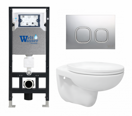Комплект 3 в 1 инсталляция WeltWasser WW Amberg 506 10000005662 + Унитаз подвесной Enio Ekos EN0170571 + кнопка хром матовая