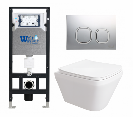 Комплект 3 в 1 инсталляция WeltWasser WW Amberg 506 10000005662 + Унитаз подвесной Enio Vicino EN9170544 + кнопка хром матовая