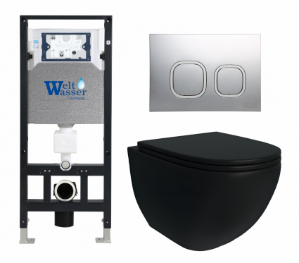 Комплект 3 в 1 инсталляция WeltWasser WW Amberg 506 10000005662 + Унитаз подвесной Enio Unico BL черный EN4105055 + кнопка хром матовая