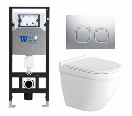 Комплект 3 в 1 инсталляция WeltWasser WW Amberg 506 10000005662 + Унитаз подвесной Enio Pulito EN1170052 + кнопка хром матовая