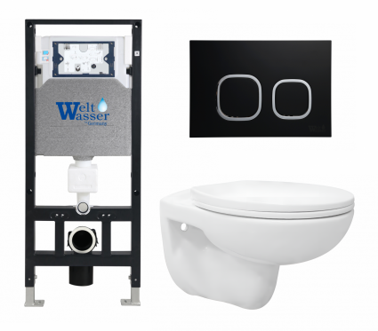 Комплект 3 в 1 инсталляция WeltWasser WW Amberg 506 10000005662 + Унитаз подвесной Enio Ekos EN0170571 + кнопка черная матовая
