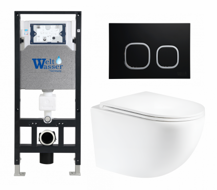 Комплект 3 в 1 инсталляция WeltWasser WW Amberg 506 10000005662 + Унитаз подвесной Enio Unico Tornado EN2105073 + кнопка черная матовая