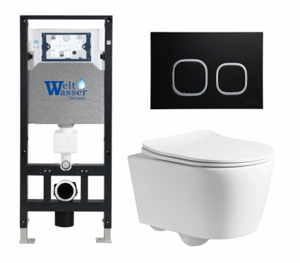 Комплект 3 в 1 инсталляция WeltWasser WW Amberg 506 10000005662 + Унитаз подвесной CeruttiSpa Sella PP 9738 + кнопка черная матовая