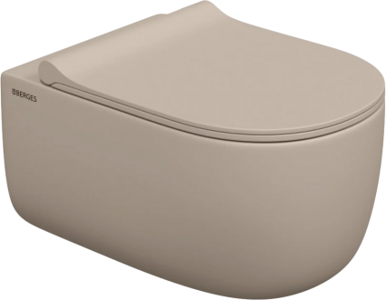 Унитаз подвесной Berges Wasserhaus Ego XL Rimless 082728 с микролифтом, матовый жасмин, бежевый, 36x54 см