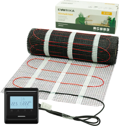 Комплект теплого пола EWRIKA MAT EWR 150-1,5 с терморегулятором ТЕП51Ч черным, электронным, мощность 225 Вт, двужильный