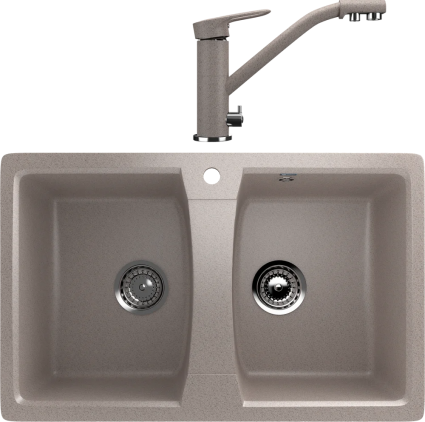 Комплект Мойка кухонная Ulgran U-402 -302 песочная + Смеситель U-010 -302 песочный матовая, прямоугольная