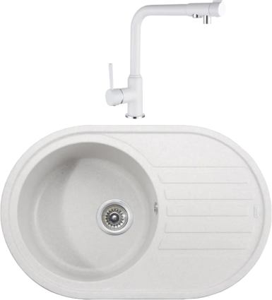 Комплект Мойка кухонная Kaiser KGM-7750-W белая + Смеситель Teka 13044-10 белый матовая, овальная