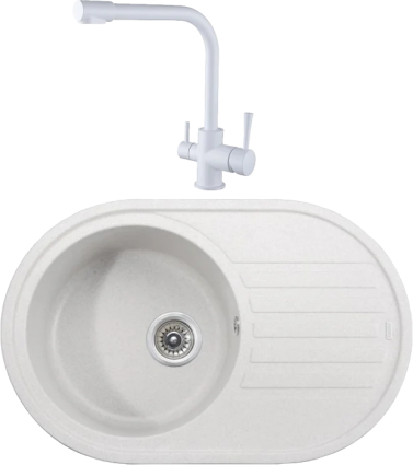 Комплект Мойка кухонная Kaiser KGM-7750-W белая + Смеситель Merkur 26044-10 белый матовая, овальная