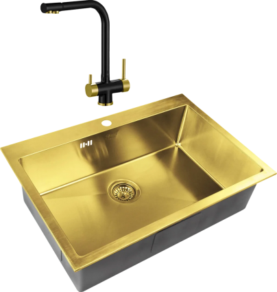 Комплект Мойка кухонная Zorg Inox PVD Inox Pvd SZR-7551 bronze + Смеситель Sanitary ZR 348 YF BLACK BRONZE брашированная, прямоугольная
