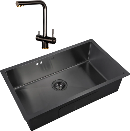 Комплект Мойка кухонная Zorg Inox PVD 7444 grafit + Смеситель Inox SZR-7039 BR/GRAFIT бронза графит брашированная, прямоугольная