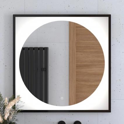 Зеркало Defesto Eclipse DF 2223S 80х80 черная рама, с LED-подсветкой, 4500К, сенсорный выключатель в современном стиле