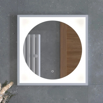 Зеркало Defesto Eclipse DF 2226S 60х60 белая рама, с LED-подсветкой, 4500К, сенсорный выключатель в современном стиле