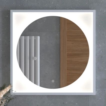 Зеркало Defesto Eclipse DF 2227S 70х70 белая рама, с LED-подсветкой, 4500К, сенсорный выключатель в современном стиле