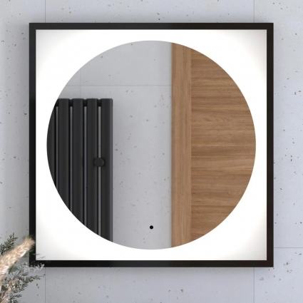 Зеркало Defesto Eclipse DF 2222R 70х70 черная рама, с LED-подсветкой, 4500К, инфракрасный выключатель в современном стиле