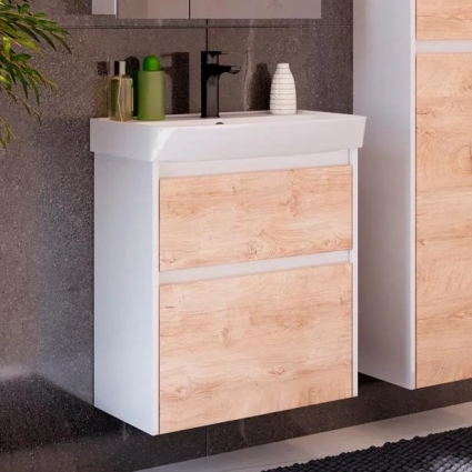Тумба для комплекта Lemark Combi 80 дуб кантри, белая глянцевая, с ящиками, с доводчиками