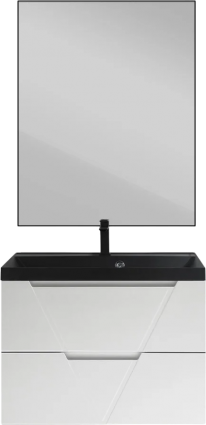 Мебель для ванной BelBagno Vittoria 80 подвесная, bianco lucido, черная матовая раковина, глянцевая, с ящиками