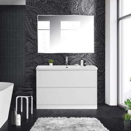 Мебель для ванной BelBagno Albano 120 напольная, bianco lucido, белая глянцевая раковина, с ящиками, с доводчиками