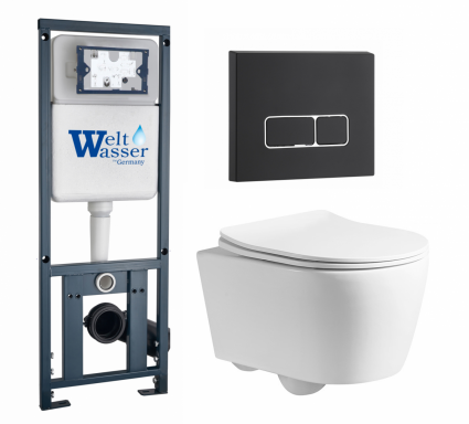 Комплект 3 в 1 инсталляция WeltWasser WW Marberg 410 10000005948 + Унитаз подвесной CeruttiSpa Sella PP 9738 + кнопка черная матовая SE