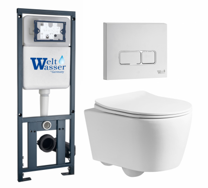 Комплект 3 в 1 инсталляция WeltWasser WW Marberg 410 10000005948 + Унитаз подвесной CeruttiSpa Sella PP 9738 + кнопка белая глянцевая SE