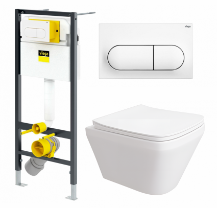 Комплект 3 в 1 инсталляция Viega Prevista 8524.11 + Унитаз подвесной Enio Vicino EN9170544 + кнопка белая