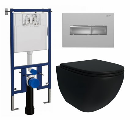 Комплект 3 в 1 инсталляция Loranto 4501 + Унитаз подвесной Enio Unico BL черный EN4105055 + кнопка хром матовая