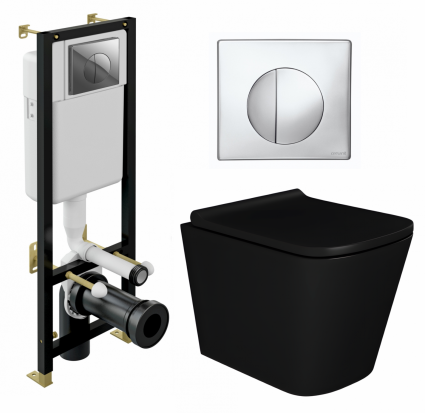 Комплект 3 в 1 инсталляция Cersanit Black S-IN-BLACK-Cg-w + Унитаз подвесной Enio Binario BL черный EN4180225 + кнопка хром