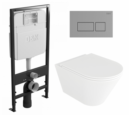 Комплект 3 в 1 инсталляция D&K DI8055119 + Унитаз подвесной Enio Cento EN4280110 + Кнопка прямоугольная хром