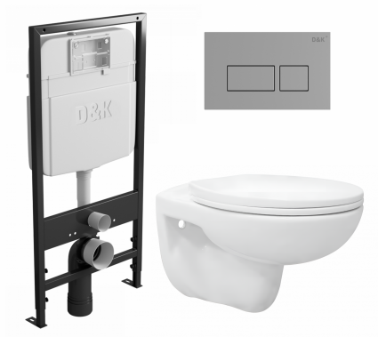 Комплект 3 в 1 инсталляция D&K DI8055119 + Унитаз подвесной Enio Ekos EN0170571 + Кнопка прямоугольная хром