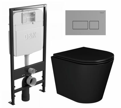 Комплект 3 в 1 инсталляция D&K DI8055119 + Унитаз подвесной Enio Cento BL черный EN4280035 + Кнопка прямоугольная хром