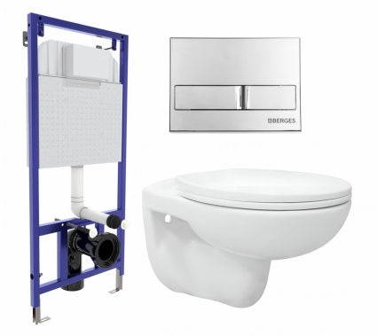 Комплект 3 в 1 инсталляция Berges Wasserhaus Novum L3 + Унитаз подвесной Enio Ekos EN0170571 + кнопка хром