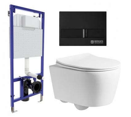 Комплект 3 в 1 инсталляция Berges Wasserhaus Novum L5 + Унитаз подвесной CeruttiSpa Sella PP 9738 + кнопка черная