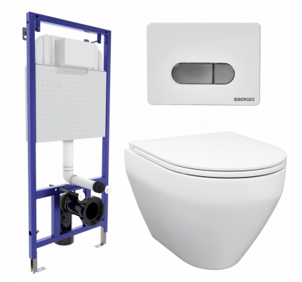 Комплект 3 в 1 инсталляция Berges Wasserhaus Novum D7 + Унитаз подвесной Enio Cono EN2870522 + кнопка хром