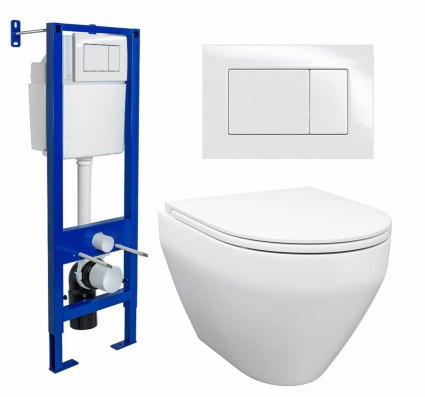 Комплект 3 в 1 инсталляция Berges Wasserhaus Atom 410 + Унитаз подвесной Enio Cono EN2870522 + кнопка белая