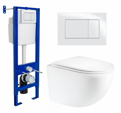 Комплект 3 в 1 инсталляция Berges Wasserhaus Atom 410 + Унитаз подвесной Enio Unico Tornado EN2105073 + кнопка белая