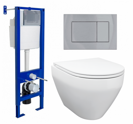 Комплект 3 в 1 инсталляция Berges Wasserhaus Atom 410 + Унитаз подвесной Enio Cono EN2870522 + кнопка хром