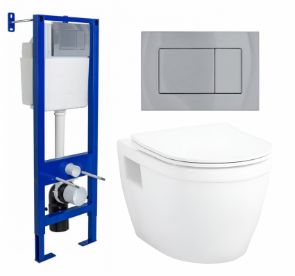 Комплект 3 в 1 инсталляция Berges Wasserhaus Atom 410 + Унитаз подвесной Enio Bolo EN8350034 + кнопка хром