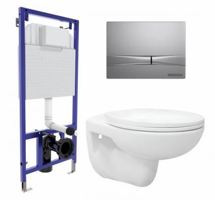 Комплект 3 в 1 инсталляция Berges Wasserhaus Novum 040252 + Унитаз подвесной Enio Ekos EN0170571 + кнопка хром матовая