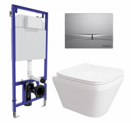 Комплект 3 в 1 инсталляция Berges Wasserhaus Novum 040252 + Унитаз подвесной Enio Vicino EN9170544 + кнопка хром матовая