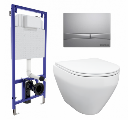 Комплект 3 в 1 инсталляция Berges Wasserhaus Novum 040252 + Унитаз подвесной Enio Cono EN2870522 + кнопка хром матовая