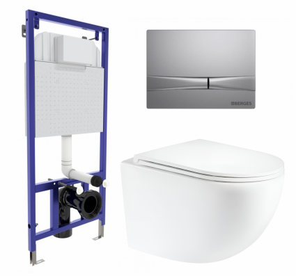 Комплект 3 в 1 инсталляция Berges Wasserhaus Novum 040252 + Унитаз подвесной Enio Unico Tornado EN2105073 + кнопка хром матовая