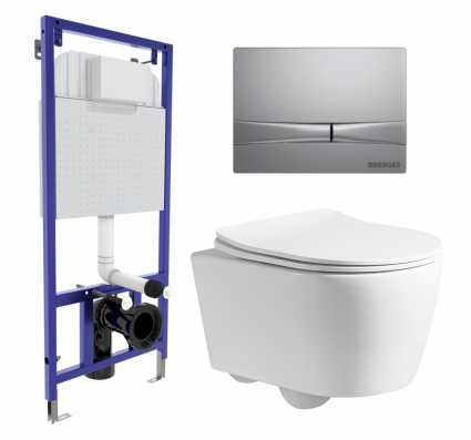 Комплект 3 в 1 инсталляция Berges Wasserhaus Novum 040252 + Унитаз подвесной CeruttiSpa Sella PP 9738 + кнопка хром матовая