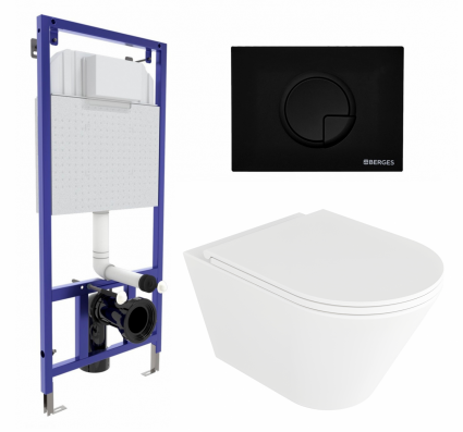 Комплект 3 в 1 инсталляция Berges Wasserhaus Novum 040225 + Унитаз подвесной Enio Cento EN4280110 + кнопка черная